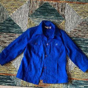 NWOT  100% linen jean jacket with 3/4 sleeves Chico sizes are weird, 1 is 8-10